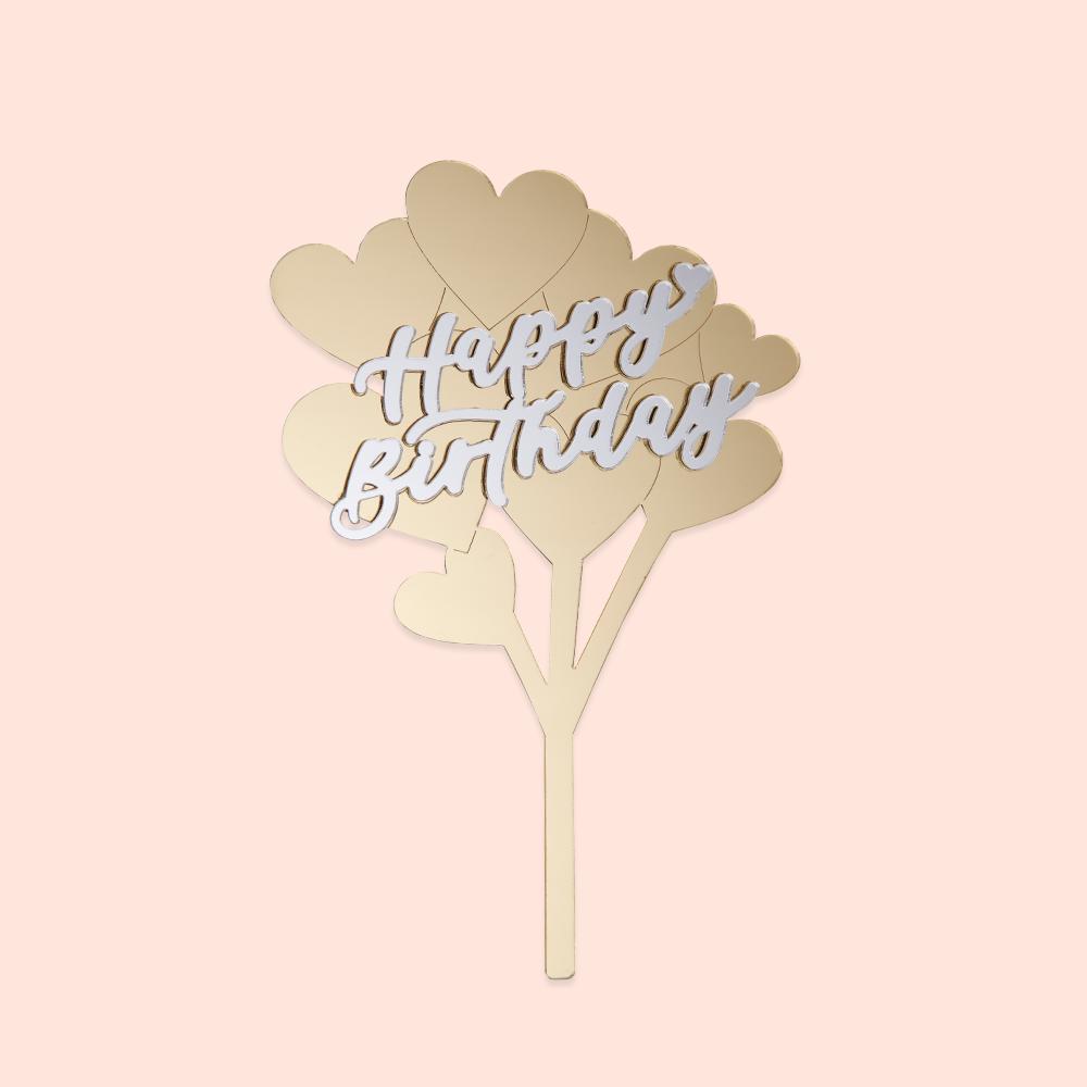 TOPO DECORATIVO HAPPY BIRTHDAY DOURADO E PRATA 